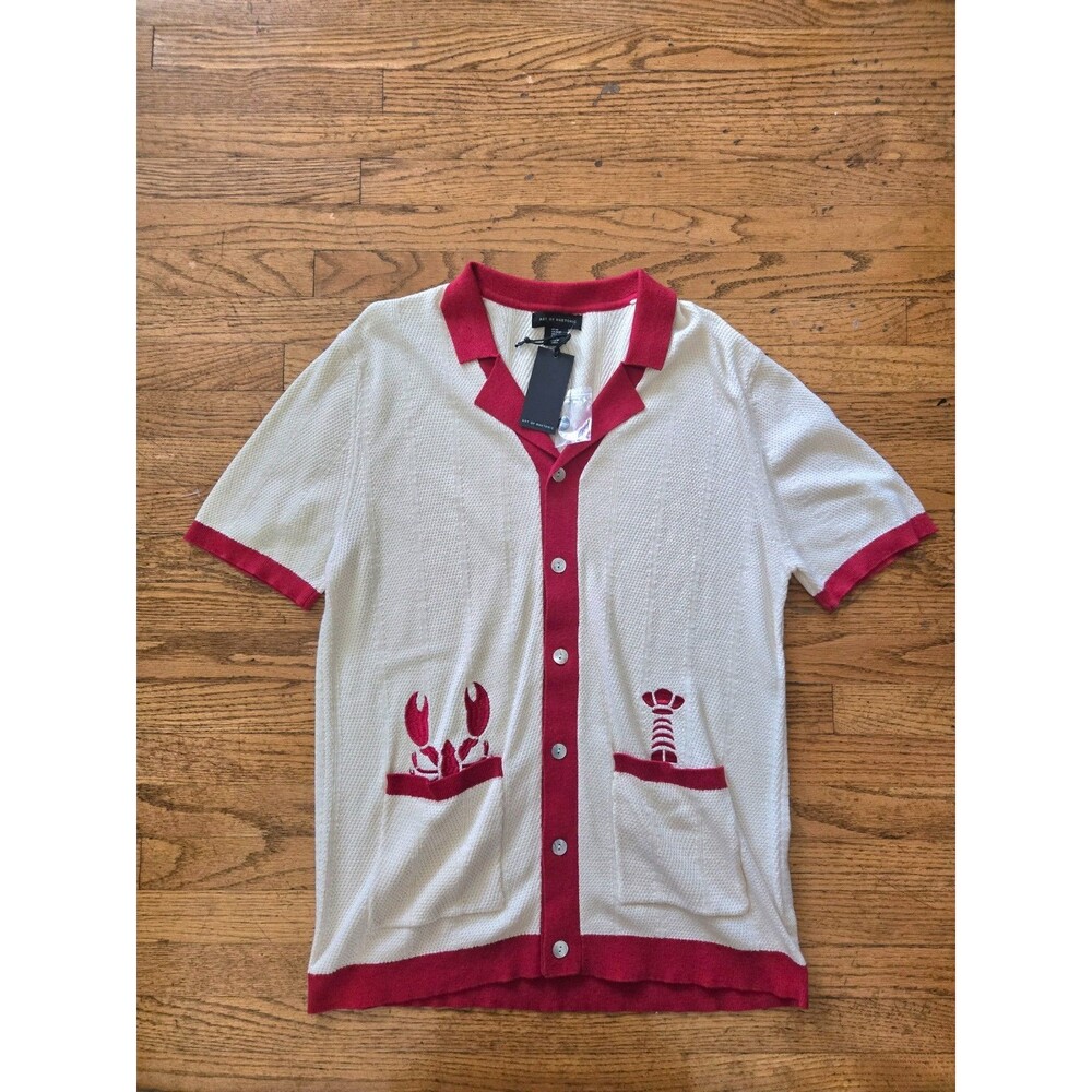 Art of Rhetoric Mens Embroidered Lobster Knit Short Sleeve Cardigan NWT